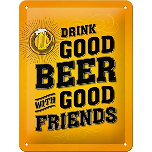 ART Targa Vintage Drink Good Beer – Idea Regalo per i nostalgici, in Metallo, Design Retro per Decorazione, 15 x 20 cm