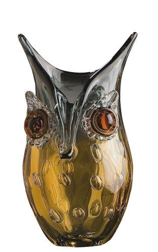 Glass Art Design Vaso a forma di gufo, fatto a mano, in vetro, colore: marrone ambra, altezza 23