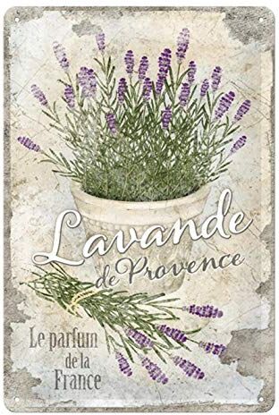 ART Targa Vintage Home & Country – Lavande de Provence – Idea Regalo per la Cucina, Metallo, Design Retro per Decorazione, 20 x 30 cm