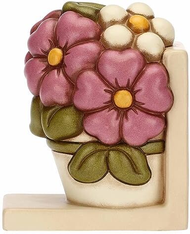 THUN , Fermalibri a Forma di Vaso con Fiore di Malva in Ceramica Decorata a Mano, Linea Racconti d'Autunno, 13x9.2x15.1 cm h