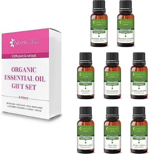 Authentic Oil Co Set regalo di oli essenziali biologici da 10 ml, 2 oli puri e naturali, diffusore per aromaterapia e cosmetici