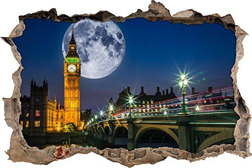 Pixxprint pixxp RINT 3D WD s2395 _ 92 x 62 Famoso Big Ben Davanti a gigantischem Luna Parete svolta Adesivo da Parete 3D, Vinile, Multicolore, 92 x 62 x 0,02 cm