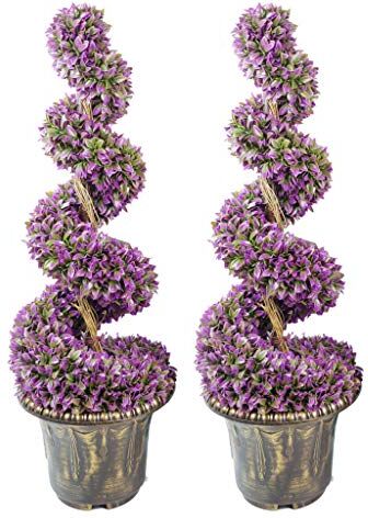 Leaf Grande albero artificiale a spirale con vaso decorativo, 90 cm, coppia viola