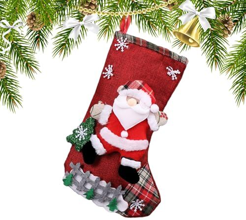 Generic Calza di Babbo Natale,Borsa regalo per calze di cartone animato Borsa regalo con calze di Babbo Natale pupazzo di neve alce orso, borsa regalo 3D fatta a mano a tema natalizio decorativa per