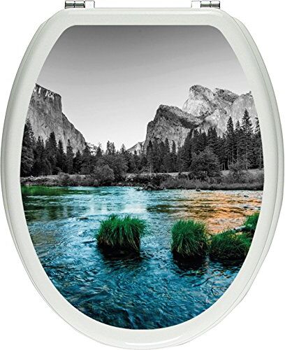 Pixxprint pixxp RINT 3D WCS 7544 _ 32 x 40 seichter Fiume Prima Paesaggio di Montagna Come Materiale Coperchio Adesivi, WC Coperchio WC, gläzendes, Nero/Bianco, 40 x 32 cm