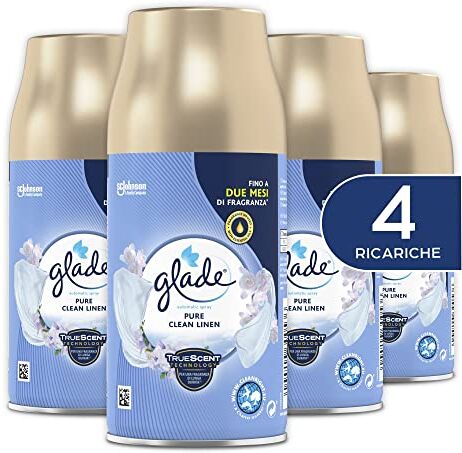 glade Automatic Spray Ricarica, Profumatore per Ambienti, Fragranza Pure Clean Linen, Formato Scorta da 4 Ricariche da 269 ml