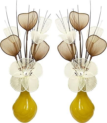 Creative Abbinato paio di fiori artificiali in vaso grigio giallo, decorazioni per la tavola, accessori per la casa, regali, ornamenti, altezza 32 cm