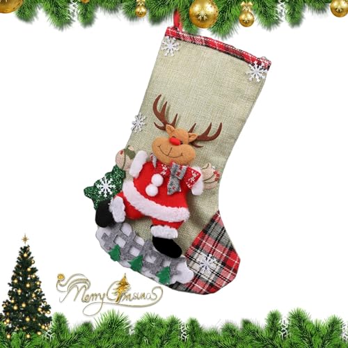 Generic Calze da gnomo natalizie   Borsa regalo per calze Cartoon   Borsa regalo 3D con cartone animato Babbo Natale pupazzo di neve Alce Orso, graziose calze natalizie fatte a mano