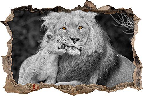 Pixxprint pixxp RINT 3D WD s4936 _ 62 x 42 kuschelnder Leone con Piccolo Cuccioli svolta Adesivo da Parete 3D da Parete, in Vinile, Nero/Bianco, 62 x 42 x 0,02 cm