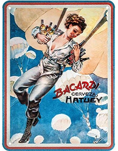 ART Targhe Vintage Bacardi – Pin Up Girl – Idea Regalo per Gli Amanti del Rum, in Metallo, Design Retro per Decorazione, 15 x 20 cm