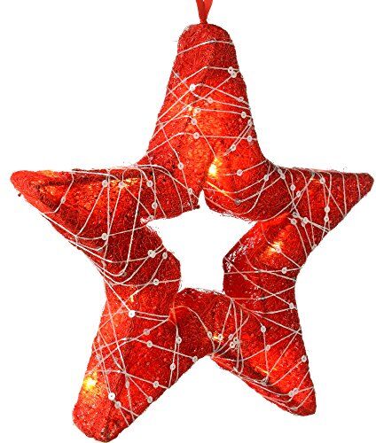 WeRChristmas Pre-Lit Christmas Star Silver Glitter String di Tessuto con Decorazioni di Natale, 30 cm – Rosso