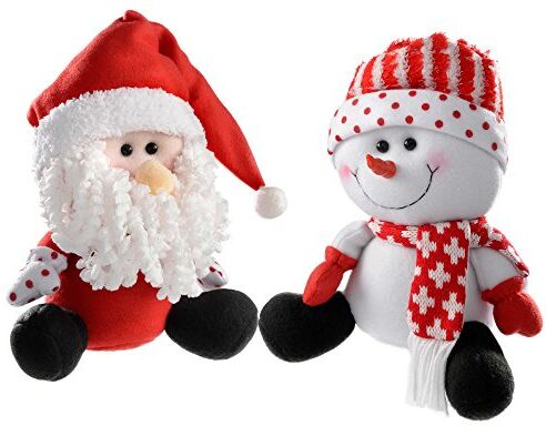 WeRChristmas seduto Babbo Natale e pupazzo di neve decorazioni di Natale, 25 cm – rosso/bianco, set di 2