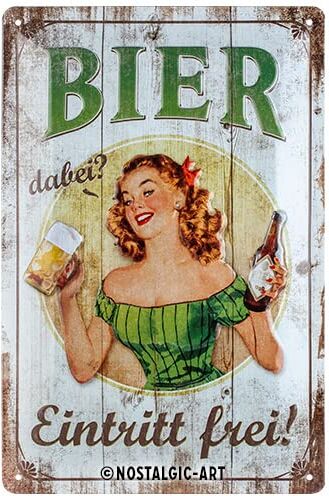 ART Targhe Vintage, Bier dabei – Eintritt frei – Idea regalo per amanti della birra, in metallo, Design retrò per decorazione, 20 x 30 cm