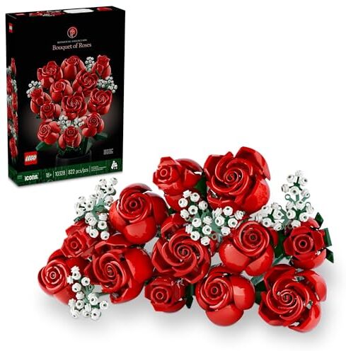 Lego Icone Bouquet di rose, fiori artificiali per la decorazione della casa, regalo per la festa della mamma, anniversario o qualsiasi giorno speciale, modello unico da costruire ed esporre dalla