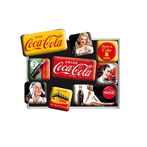 ART Set di Magneti Vintage Coca-Cola – Yellow – Regalo per Amanti della Coke, Decorazione del Frigorifero, Design nostalgico, 9 Pezzi, 9 unità