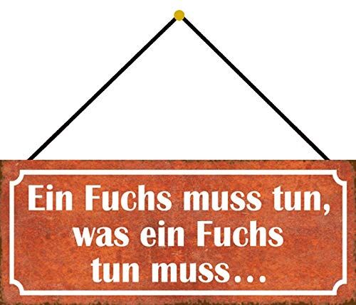 Schatzmix Targa in metallo con scritta "TierFuchs muss tun", 27 x 10 cm, decorazione da parete con cordoncino, in metallo, multicolore, 27 x 10 cm