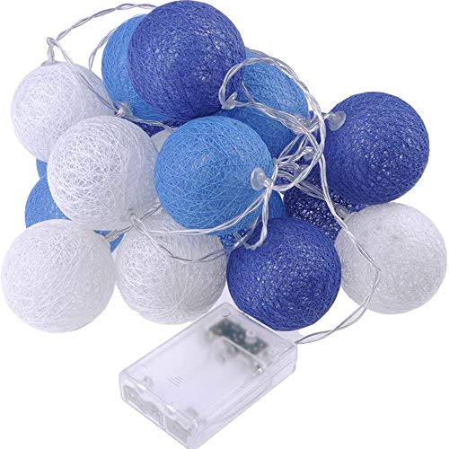 DOTBUY-Shop Catena Luminosa a LED con 10/20 /30 Sfere di Cotone, DOTBUY LED Batteria Ghirlanda luminosa Decorazione Palla Catena di Luci per Balcone, Multicolore, Matrimonio (blu mare,1.8M/10LED)