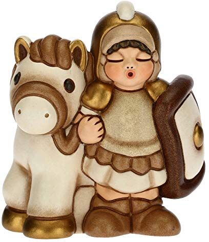 THUN Statuina Presepe Soldato con Cavallo Decorazioni Natale Casa Linea Presepe Classico, Variante Bianca Ceramica 7,5 x 5,5 x 8,5 h cm