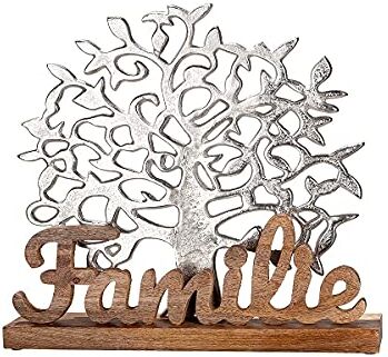 Gilde Scultura decorativa – Albero della vita famiglia – Decorazione soggiorno – in alluminio e legno – 48 x 51 cm