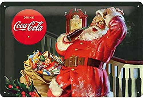 ART Targa Vintage Cola – Classic Santa – Idea Regalo per Amanti della Coca, in Metallo, Design Retro per Decorazione, 20 x 30 cm