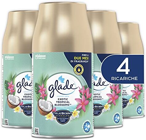 glade Automatic Spray Ricarica, Profumatore per Ambienti, Fragranza Exotic Tropical Blossom, Formato Scorta da 4 Ricariche da 269 ml