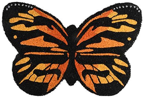 Esschert Design Zerbino in fibra di cocco, motivo farfalle, colore: Arancione/Nero