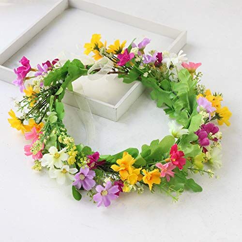 SMLJFO Ghirlande artificiali per capelli, 2 pezzi, decorazione per porta, fiore in seta colorata, per primavera, estate, decorazione per la casa, anello per capelli, 18 cm