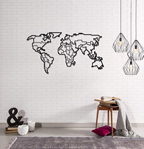 Homemania Decorazione da Parete World Map 11, Nero in Metallo, 100 x 0.15 x 53 cm