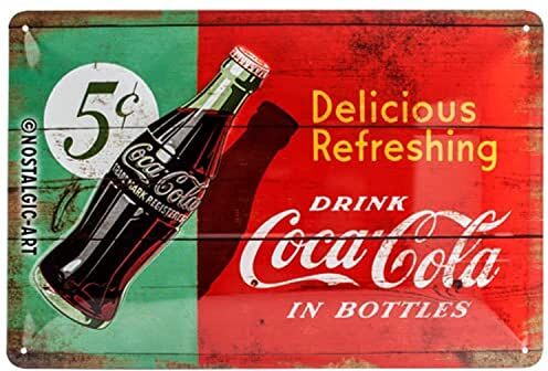 ART Targa Vintage Cola – Delicious – Idea Regalo per Amanti della Coca, Metallo, Design Retro per Decorazione, 20 x 30 cm