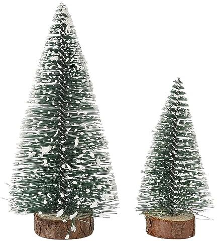 Generic Mini Alberi di Natale da Tavolo da 10 Pezzi, Set di Decorazioni per Albero di Pino Natalizio, Albero di Natale Artificiale, Base Durevole Vivida e Realistica in Plastica e Legno,