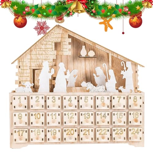 Generic Calendario dell'avvento natalizio in legno, con conto alla rovescia, per presepe, decorazione natalizia per camera da letto