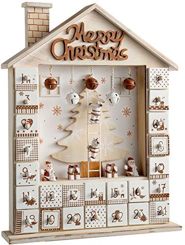 WeRChristmas Calendario dell'Avvento in legno, decorazione natalizia a forma di casetta, Legno, Beige, 29 x 6.5 x 37 cm