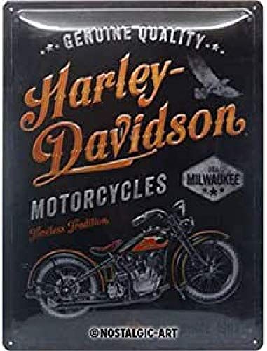 ART Targa Vintage Harley-Davidson – Tradition – Idea regalo per amanti di moto, in metallo, Design retro per decorazione, 30 x 40 cm