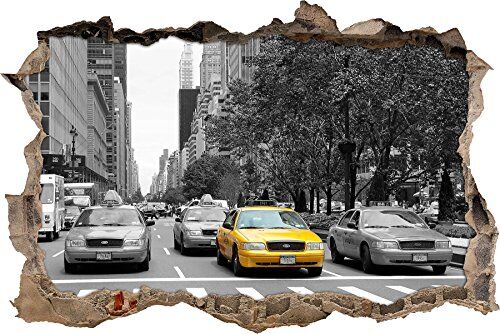 Pixxprint pixxp RINT 3D WD S4252 _ 62 x 42 massenweise Taxi a New York svolta Adesivo da Parete 3D da Parete, in Vinile, Nero/Bianco, 62 x 42 x 0,02 cm