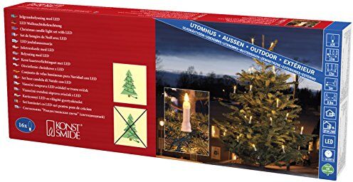 Konstsmide 1013 – 020 catena albero LED con/albero/per esterni (IP44) bianchi Certificato VDE/Trasformatore esterno 24 V/One String/16 diodi a luce bianca calda/cavo verde