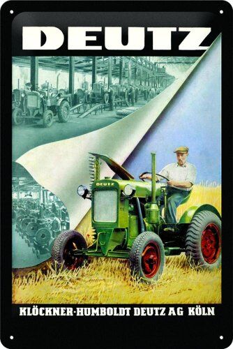 ART Targa Vintage Farmlands – Deutz Klöckner – Idea Regalo per Amanti dei trattori, in Metallo, Design Retro per Decorazione, 20 x 30 cm