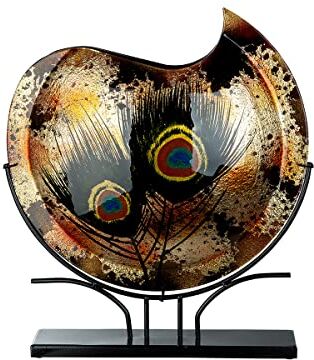 ART Vaso decorativo di design su supporto in metallo, vetro con piume, decorazione soggiorno, regalo per donne, Natale, compleanno, colore: marrone, oro, nero, altezza 37 cm