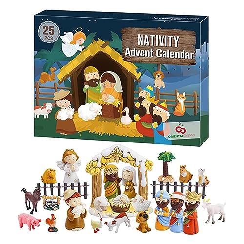 Generic Calendario Avvento Con Presepe Set 24 Giorni Natale Presepe Calendario avvento Religioso Cristiano Conto Alla Rovescia Figurine Del Presepe