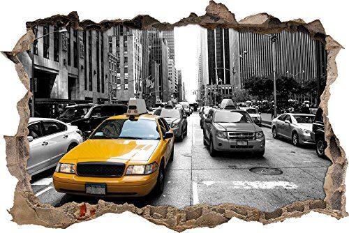 Pixxprint pixxp RINT 3D WD 5094 _ 92 x 62 Taxi Giallo a New York svolta Adesivo da Parete 3D da Parete, in Vinile, Nero/Bianco, 92 x 62 x 0,02 cm