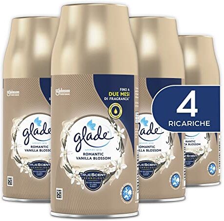 glade Automatic Spray Ricarica, Profumatore per Ambienti, Fragranza Romantic Vanilla Blossom, Formato Scorta da 4 Ricariche da 269 ml