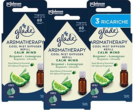 glade Aromatherapy Diffusore di Oli Essenziali, Ricarica, Fragranza Calm Mind Bergamotto e Citronella, Confezione da 3 Ricariche da 17,4 ml