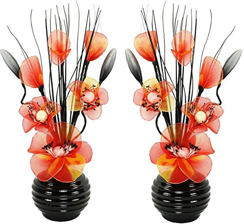 Creative Abbinabili coppia di fiori artificiali in vaso, decorazioni per la tavola, accessori per la casa, regali, ornamenti, altezza 32 cm, Vetro, Orange in Black Vase, 11.5 x 11 x 32 cm