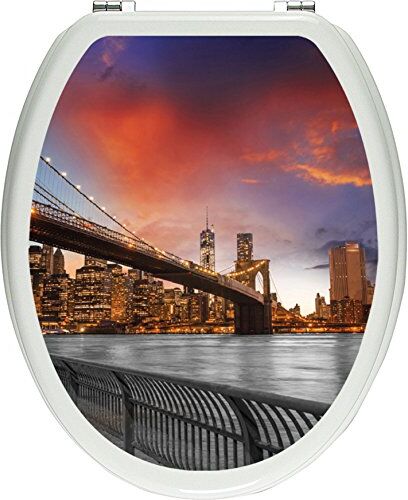 Pixxprint pixxp RINT 3D WCS 7355 _ 32 x 40 Brooklyn Bridge in New York Come Materiale Coperchio Adesivi, WC Coperchio WC, gläzendes, Nero/Bianco, 40 x 32 cm