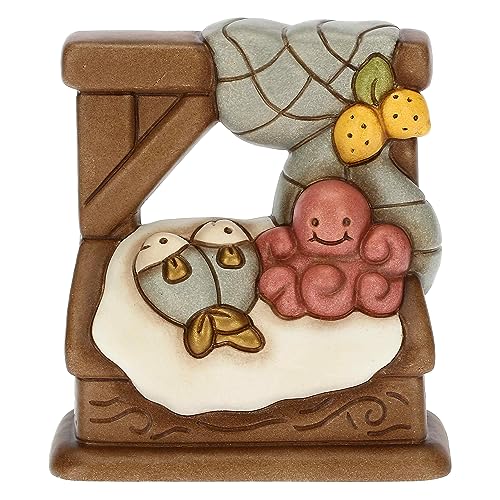 THUN , Banco del Pesce in Ceramica Decorata a Mano, Linea Presepe Classico, Decorazioni Natale Casa, 8.3x4.8x9 cm h