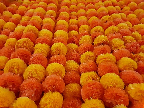 DECORATION CRAFT Light & D.Orange Ghirlanda di fiori di calendula artificiale, 1,5 m, per feste, matrimoni, Diwali, Mehndi Pooja, festival e decorazione tradizionale indiana, decorazione per la