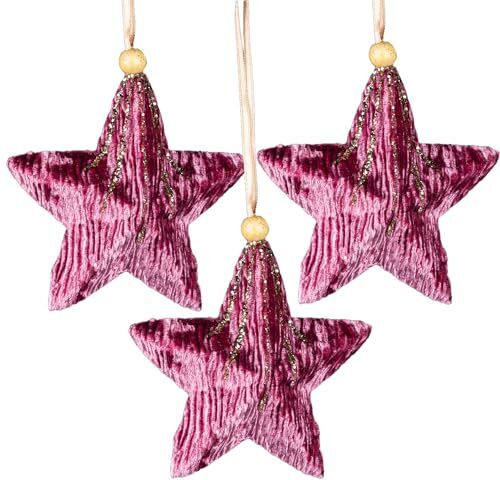 SHATCHI 3 stelle rosa bordeaux da 10,5 cm – decorazioni da appendere all'albero di Natale, ornamenti decorativi festivi pendenti per albero di Natale a tema fiaba