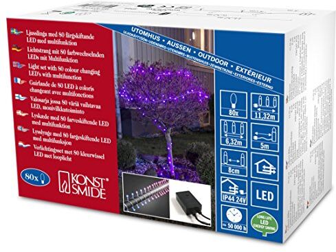 Konstsmide 80 LED a variazione cromatica, Multifunzione, per Uso Interno ed Esterno, Colore: Rosso/Blu/Rosa/Viola