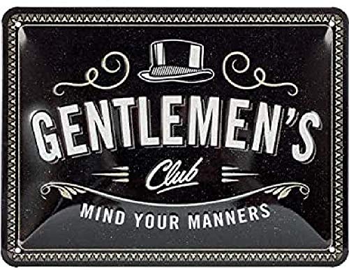 ART Targa Vintage Achtung – Gentlemen's Club – Idea regalo per uomini, in metallo, Design retro per decorazione, 15 x 20 cm