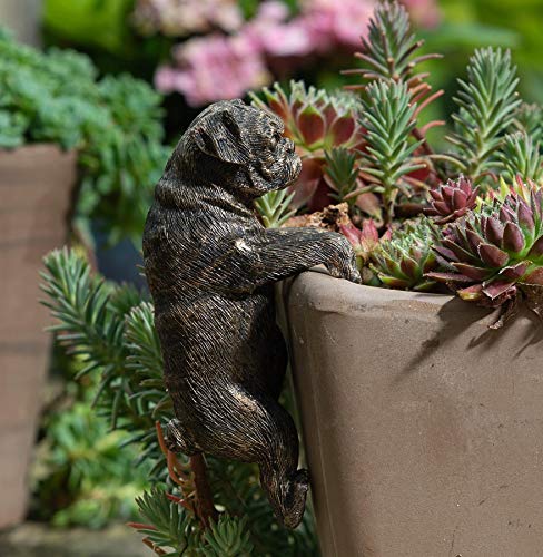 Pot Buddies Appendiabiti da giardino fatto a mano con figura di carlino – ornamento decorativo da appendere – Statuetta fioriera di