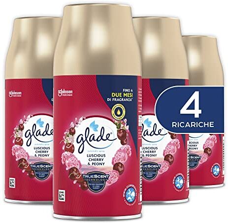 glade Automatic Spray Ricarica, Profumatore per Ambienti, Fragranza Luscious Cherry & Peony, Formato Scorta da 4 Ricariche da 269 ml